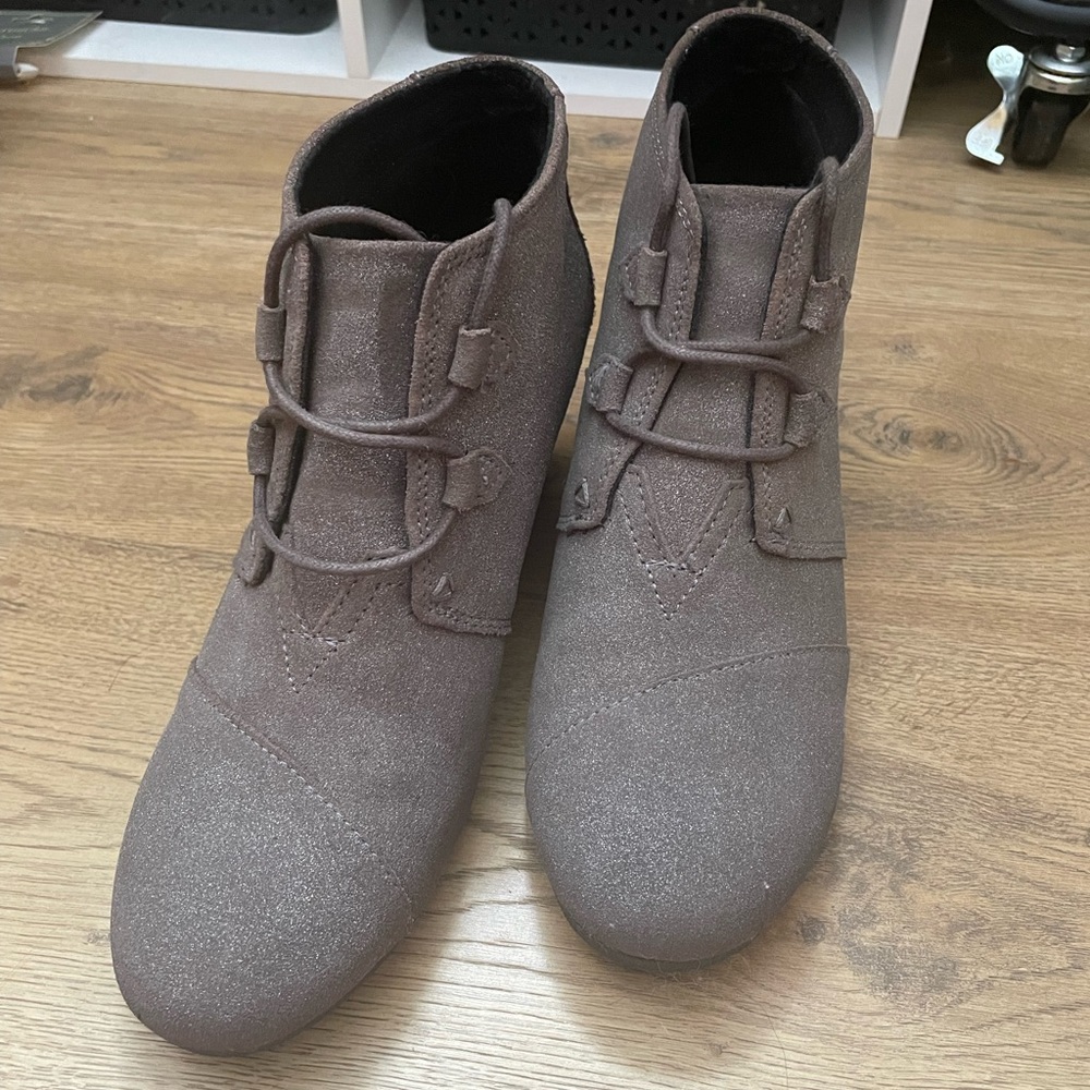 Toms Glitter Lace Up Wedge Booties